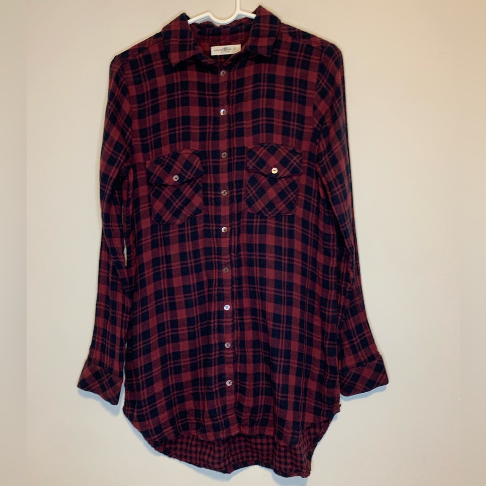 NATURAL LIFE Red & black Plaid Button-Up Shirt Dress Size Small